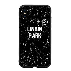 Чехол iPhone XS Max матовый Linkin Park glitch на темном фоне посередине, цвет: 3D-черный