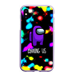 Чехол iPhone XS Max матовый Among us blink neon, цвет: 3D-светло-сиреневый