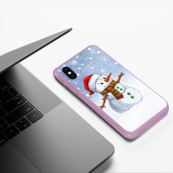 Чехол iPhone XS Max матовый Весёлый снеговик в колпаке, цвет: 3D-сиреневый — фото 2