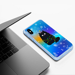 Чехол iPhone XS Max матовый Новогодний котик и снежинки, цвет: 3D-голубой — фото 2