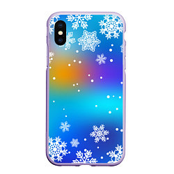 Чехол iPhone XS Max матовый Снегопад на Новый год, цвет: 3D-светло-сиреневый