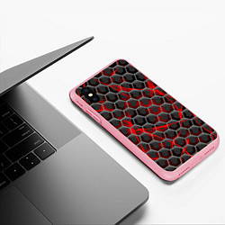Чехол iPhone XS Max матовый Красные узоры шестиугольник, цвет: 3D-баблгам — фото 2