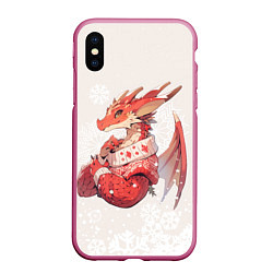 Чехол iPhone XS Max матовый Красный дракон в свитере, цвет: 3D-малиновый