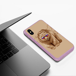 Чехол iPhone XS Max матовый Медведь патриотки в очках из России, цвет: 3D-сиреневый — фото 2