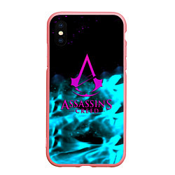 Чехол iPhone XS Max матовый Assassins Creed flame neon