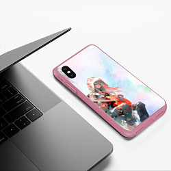 Чехол iPhone XS Max матовый Девушка с гитарой арт, цвет: 3D-малиновый — фото 2