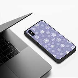Чехол iPhone XS Max матовый Снежинки на васильковом, цвет: 3D-черный — фото 2