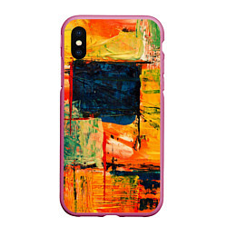 Чехол iPhone XS Max матовый Арт стиль красками, цвет: 3D-малиновый