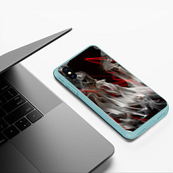 Чехол iPhone XS Max матовый Дым и красные узоры, цвет: 3D-мятный — фото 2