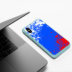 Чехол iPhone XS Max матовый Флаг России - брызги, цвет: 3D-мятный — фото 2