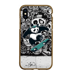 Чехол iPhone XS Max матовый Скейтбордист панда на фоне граффити