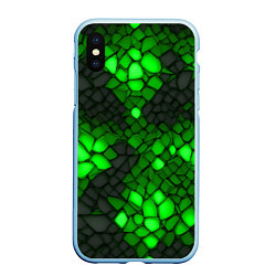 Чехол iPhone XS Max матовый Зелёный трескающийся камень, цвет: 3D-голубой