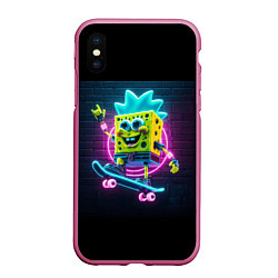 Чехол iPhone XS Max матовый Sponge Bob on a skateboard