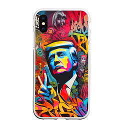 Чехол iPhone XS Max матовый Дональд Трамп - граффити - нейросеть, цвет: 3D-белый