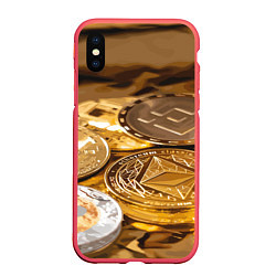 Чехол iPhone XS Max матовый Виртуальные монеты, цвет: 3D-красный