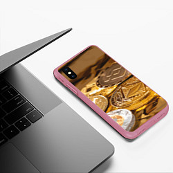 Чехол iPhone XS Max матовый Виртуальные монеты, цвет: 3D-малиновый — фото 2