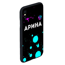 Чехол iPhone XS Max матовый Арина и неоновый герб России посередине, цвет: 3D-черный — фото 2