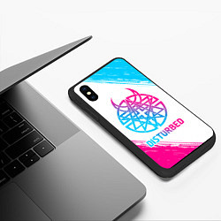 Чехол iPhone XS Max матовый Disturbed neon gradient style, цвет: 3D-черный — фото 2