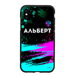 Чехол iPhone XS Max матовый Альберт и неоновый герб России посередине, цвет: 3D-черный
