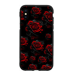 Чехол iPhone XS Max матовый Красные розы цветы, цвет: 3D-черный