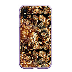 Чехол iPhone XS Max матовый Пейсли золотые узоры