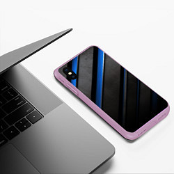 Чехол iPhone XS Max матовый Black blue lines, цвет: 3D-сиреневый — фото 2