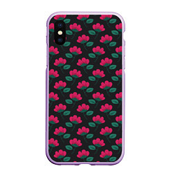 Чехол iPhone XS Max матовый Темный паттерн с розовыми цветами