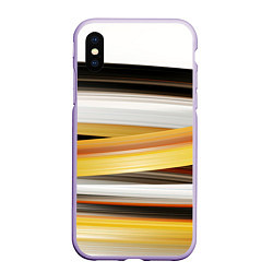Чехол iPhone XS Max матовый Черные белые желтые полосы, цвет: 3D-светло-сиреневый