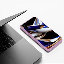 Чехол iPhone XS Max матовый Синие и белые волны абстракт, цвет: 3D-сиреневый — фото 2