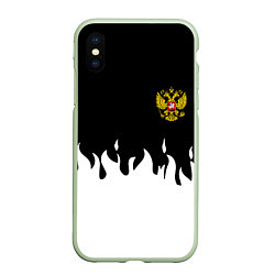 Чехол iPhone XS Max матовый Герб РФ огонь патриотический стиль