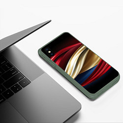 Чехол iPhone XS Max матовый Золотые и красные волны абстракции, цвет: 3D-темно-зеленый — фото 2