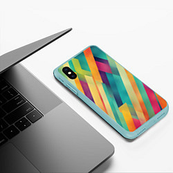 Чехол iPhone XS Max матовый Цветные диагональные полосы, цвет: 3D-мятный — фото 2