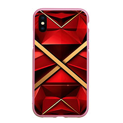 Чехол iPhone XS Max матовый Золотые ленты на красном фоне