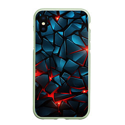 Чехол iPhone XS Max матовый Синие плиты с красным разломом, цвет: 3D-салатовый