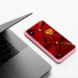 Чехол iPhone XS Max матовый Золотой герб России на красной абстракции, цвет: 3D-баблгам — фото 2