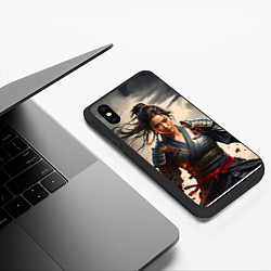 Чехол iPhone XS Max матовый Самурайка с катаной, цвет: 3D-черный — фото 2