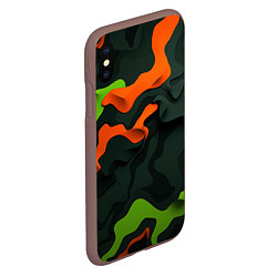 Чехол iPhone XS Max матовый Зеленые и оранжевые кляксы, цвет: 3D-коричневый — фото 2