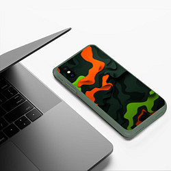 Чехол iPhone XS Max матовый Зеленые и оранжевые кляксы, цвет: 3D-темно-зеленый — фото 2