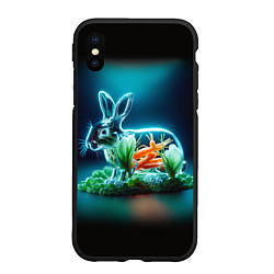 Чехол iPhone XS Max матовый Прозрачный стеклянный кролик с овощами, цвет: 3D-черный