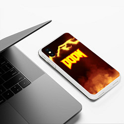 Чехол iPhone XS Max матовый Doom storm огненное лого, цвет: 3D-белый — фото 2