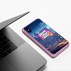 Чехол iPhone XS Max матовый GTA 6 ночной город, цвет: 3D-розовый — фото 2