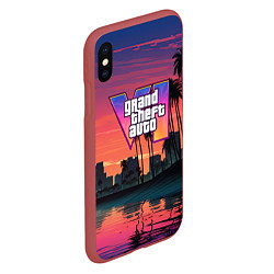 Чехол iPhone XS Max матовый GTA 6 лого на фоне заката, цвет: 3D-красный — фото 2