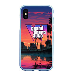 Чехол iPhone XS Max матовый GTA 6 лого на фоне заката, цвет: 3D-голубой