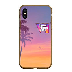 Чехол iPhone XS Max матовый Gta 6 пальмы и птицы, цвет: 3D-коричневый