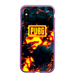 Чехол iPhone XS Max матовый PUBG огненое лого