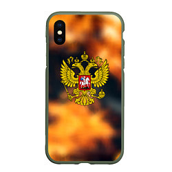 Чехол iPhone XS Max матовый Герб РФ градиент огня