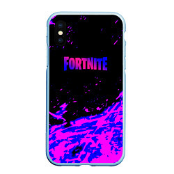 Чехол iPhone XS Max матовый Fortnite neon logo steel, цвет: 3D-голубой