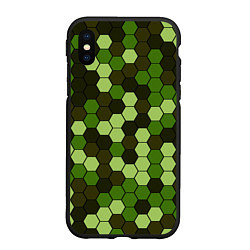 Чехол iPhone XS Max матовый Камуфляж гексагон лесной, цвет: 3D-черный