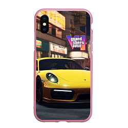 Чехол iPhone XS Max матовый GTA 6 porshe, цвет: 3D-розовый