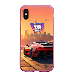 Чехол iPhone XS Max матовый GTA 6 авто вид сзади, цвет: 3D-малиновый